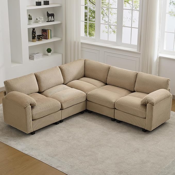 87'' V-Shaped Sectional Sofa Couch, 5-Seater Modular Couches by HATPPTO