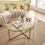 Wolawu Coffee Table Gold Oval Glass Coffee Tables - Image 4