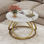 O&K FURNITURE Gold Round Coffee Table, Faux Marble Top by OKFURNITURE