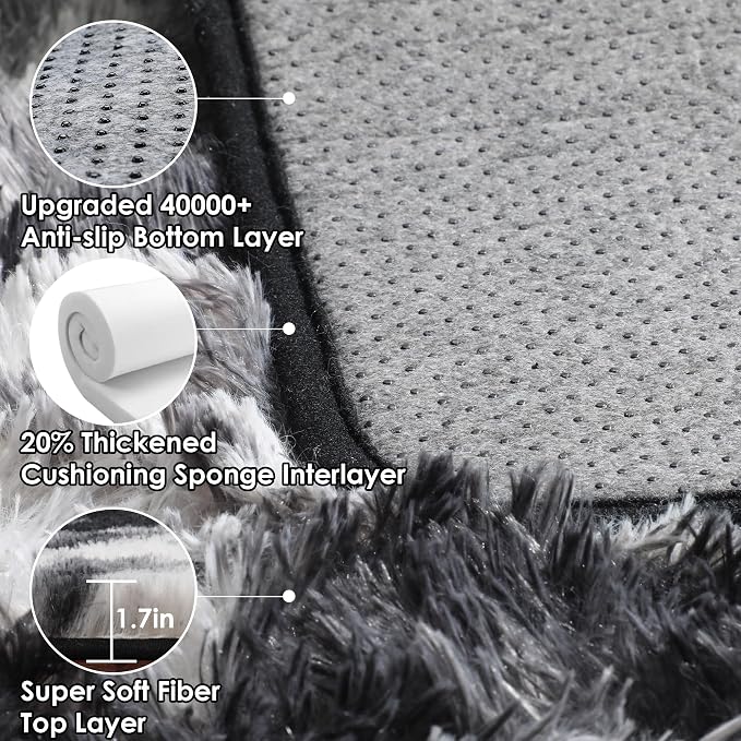 Black and White Area Rugs for Living Room, 5x8 Fluffy Bedroom Rug, Soft Plush - Image 3