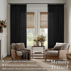 Black Linen Pleated Memory Shaped Semi Sheer Privacy Curtains 102 Inch Long | - Image 2