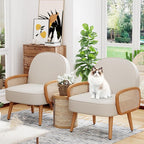 Aklaus Mid Century Modern Accent Chairs Set of 2 Upholstered Rattan Faux - Image 10