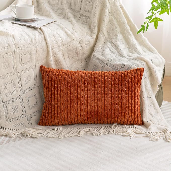 Set of 4 Burnt Orange Decorative Throw Pillow Covers 12x20 Inch Corduroy Pillow - Image 8