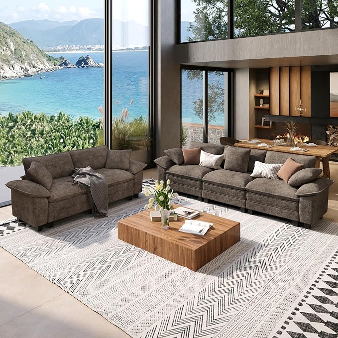 SUNSHINE VALLEY Sofa and Loveseat Set, Oversized Chenille Modular Love seat and by SUNSHINEVALLEY