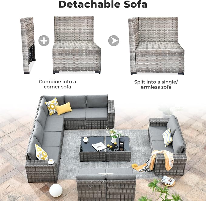 ovios 12 Pieces Patio Furniture Set, Outdoor Wicker Sectional Sofa - Image 9
