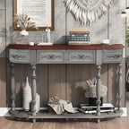 Retro Wood Curved Entryway Console Table 52-Inch Half Moon Hall Entryway Sofa by Amposei