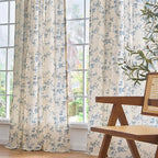 Blue Vintage Floral Linen Curtains Farmhouse 50W X 84L 2 Panels | Elisa Series - Image 7