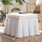 Bali & pari Palm Bohemian White Scallop Rattan Ottoman - Image 2