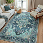 RELEANY Washable Area Rug, Teal | Non-Slip, Water Repellent, Pet Friendly by RELEANY