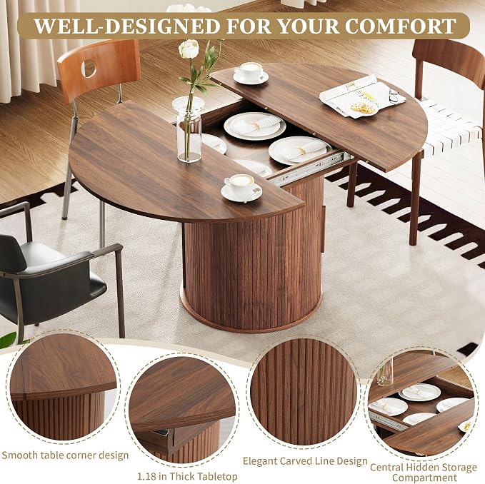 weselon 43"-59" Extendable Round to Oval Dining Table - Image 5