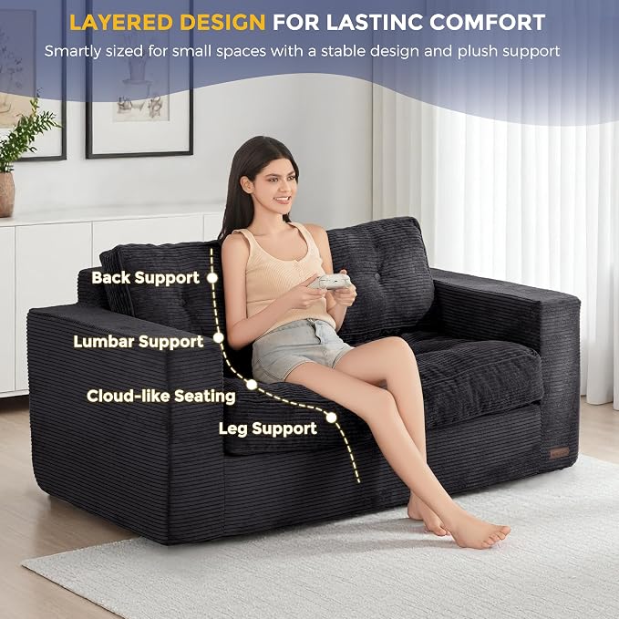 MAXYOYO Loveseat Sofa Couch, Upholstered Bean Bag Chair Cloud 2-Seat - Image 4