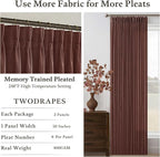 Pinch Pleated Rust Brown Linen Blend Semi Sheer Curtains 105 Inch Length | - Image 6