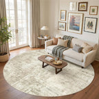 Soalmost Round Rugs 9ft Living Room Circle Area Rug 9x9 Beige/Gray Vintage | - Image 2