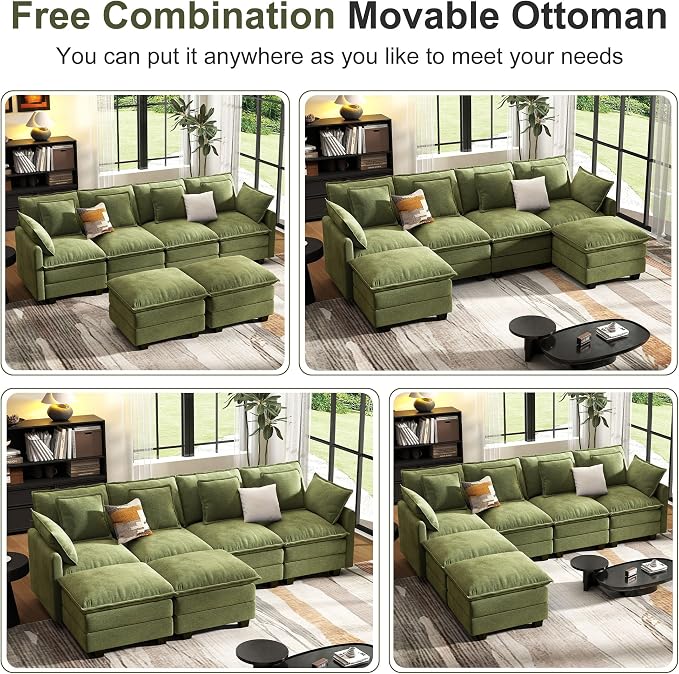 107" Cloud Couch Sectional, U Shaped Modular Sectional Sofa, 4-Seat Deep Seat - Image 5