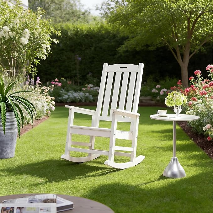 Psilvam Oversized Outdoor Rocking Chair Set of 2, HDPE Porch Rocker - Image 2