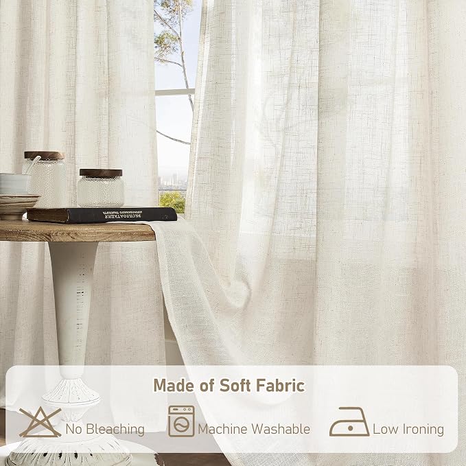 Ivory 90 Inches Long Linen Semi Sheer Curtains - Image 8