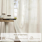 Ivory 90 Inches Long Linen Semi Sheer Curtains - Image 8