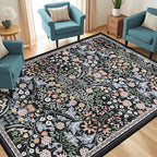 PLHXFR 6x9 Area Rug Living Room: Floral Washable Boho Carpet Dark Black | - Image 2