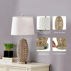 27” Natural Rattan Table Lamps Set of 2, Touch Switch, 3-Way Dimmable Bedside - Image 6
