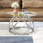O&K FURNITURE Silver Coffee Table, Modern Glass Coffee Table Living Room Table by OKFURNITURE