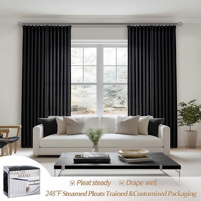 Pinch Pleated Black Sheer 96 Inch Curtains - Image 2