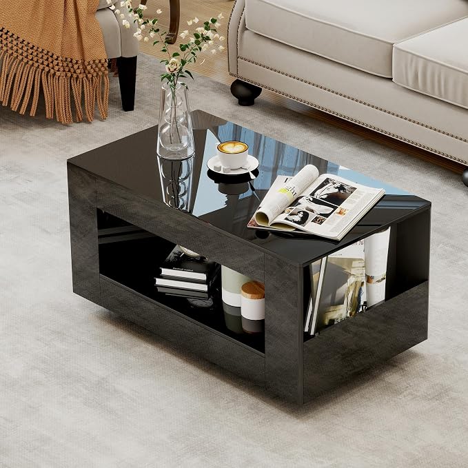 35" High Gloss Wood Coffee Table by Unknown