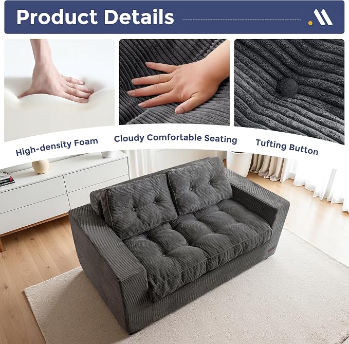 MAXYOYO Loveseat Sofa Couch, Upholstered Bean Bag Chair Cloud 2-Seat - Image 5