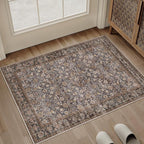 2x3 Brown Blue Vintage Floral Washable Area Rug by HUGEAR
