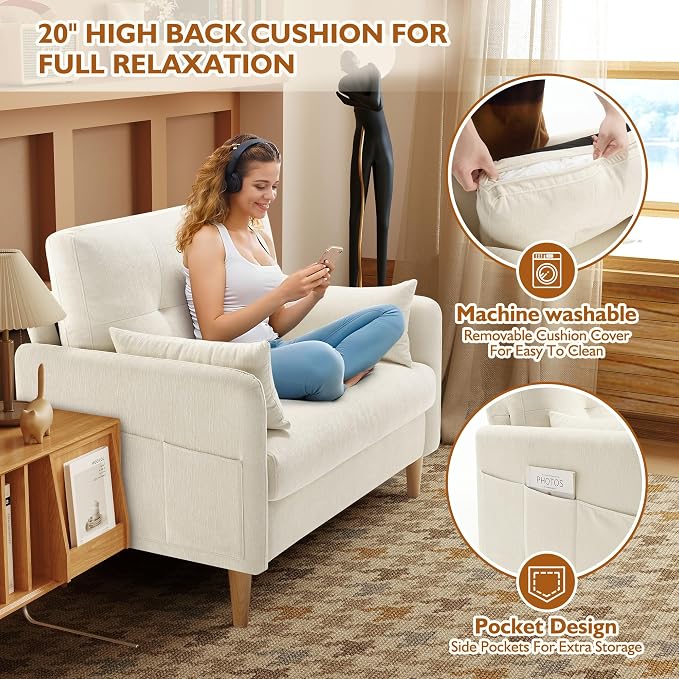 Urhanherry 47" Small Sofa Couch, Soft Chenille loveseat Mini Couch - Image 4