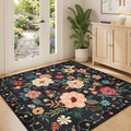 DUKINO 4x4 Square Area Rug, Soft Floral Washable Rug by DUKINO