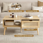 ZttRiee Coffee Table with Storage, Boho Dining Table with Rattan Drawer and - Image 4
