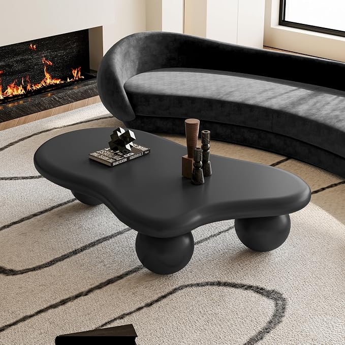 47.2” Cloud Coffee Table with 3 Ball Legs, Modern Irregular Center Table - Image 3
