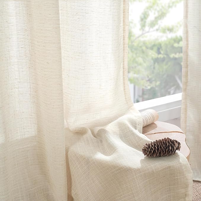 BGment Beige Linen Semi Sheer Curtains 42X40 Inch Length 2 Panels | Cream Light - Image 7