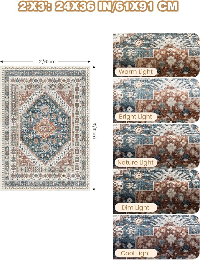 2x3 Entryway Rug Vintage Washable Rug Runner - Image 2