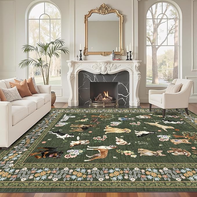 Dark Green Floral Area Rug 9x12 - Image 4