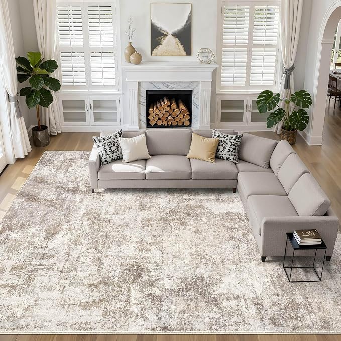 Large Area Rugs 12x15: Washable Abstract Modern Soft Rug Stain Resistant Indoor by LOONGRUG