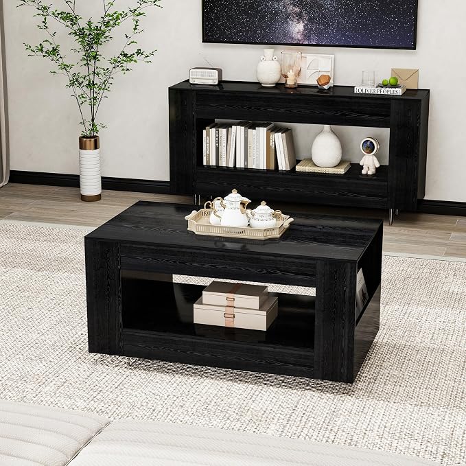 39" Wood Coffee Table for Living Room, Sides Storage - Image 6