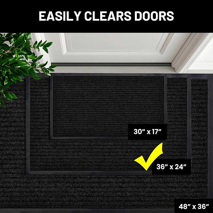 Front Door Mat, Indoor Outdoor Welcome Entryway Muddy Entrance, 36x24 Black | - Image 4