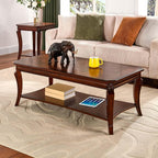 Traditional Coffee Table with Storage Shelf and Carved Leg, Farmhouse Living - Image 8
