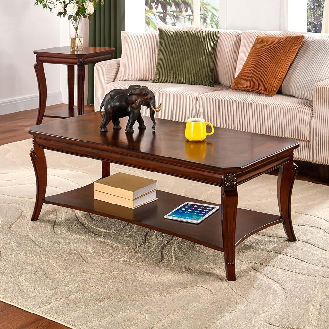 Traditional Distressed Farmhouse Style Coffee Table Set, 3-Piece Solid Wood - Image 6
