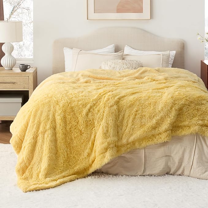 Bedsure GentleSoft Fluffy Yellow King Size Blanket by Unknown