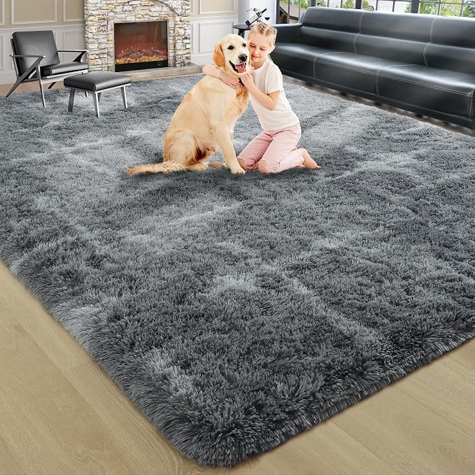 4x6 Grey Fluffy Soft Area Rug Non-Slip - Image 9