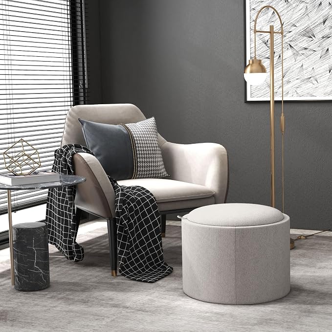 HOMCOM Round Storage Ottoman - Image 2