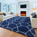 Area Rugs for Boys Bedroom Living Room, 4x6 Fluffy Navy Blue and White Rug | - Image 7