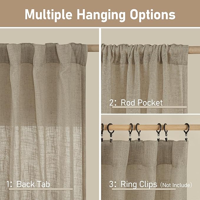 Taupe Linen Boho Curtains 80 inch Length 2 Panels - Image 3