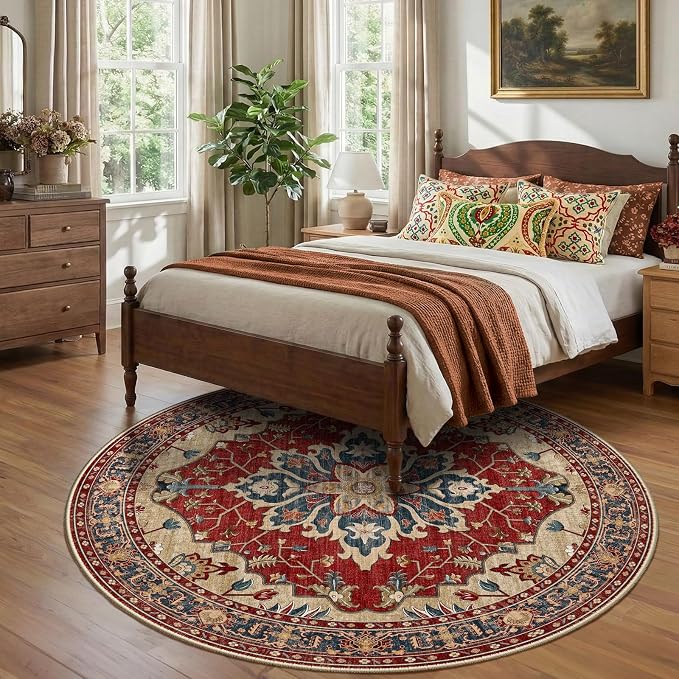 RELEANY Washable Area Rug, Round 8ft, Water Repellent, Pet Friendly, Vintage - Image 3