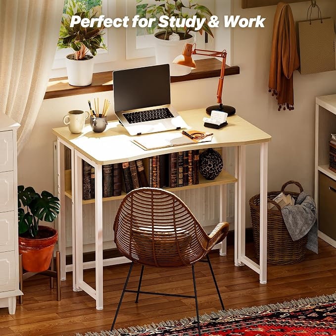 Huuger Folding Desk with Storage Shelf, 31.5 Inch Foldable Computer Table - Image 8
