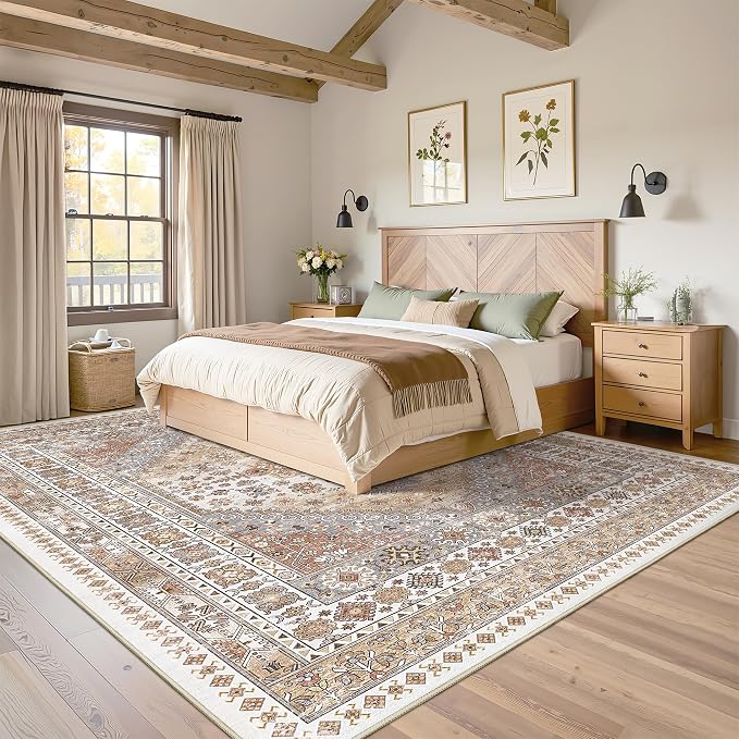 Washable Rugs 8x10 Area Rugs for Living Room, Vintage Floral Bedroom Rugs - Image 4