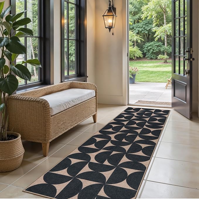 Lahome Semi Circle Easy Jute Black Runner Rug, 2x8 Washable Kithcen Runner | - Image 8