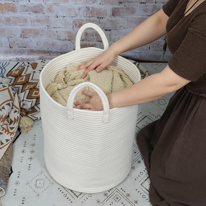 XUANGUO Cotton Rope Laundry Basket Hamper - Image 3